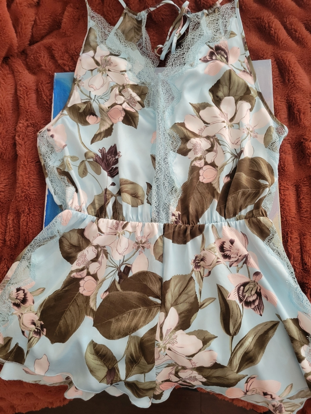 Victoria's Secret Blue Satin Floral One Piece Romper